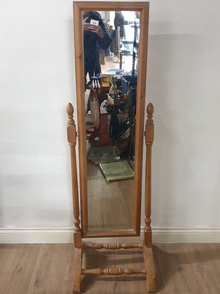 PINE CHEVAL MIRROR TOGETHER WITH A PINE TOWEL RACK AND A MAHOGANY OCCASIONAL TABLE - Image 3 of 3