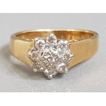 18CT YELLOW GOLD DIAMOND CLUSTER RING 5G SIZE K