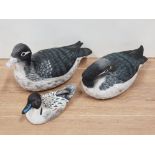 2 DECORATIVE DECOY DUCKS FROM THE PAST TIMES COLLECTION TOGETHER WITH A SMALL DECORATIVE DUCK