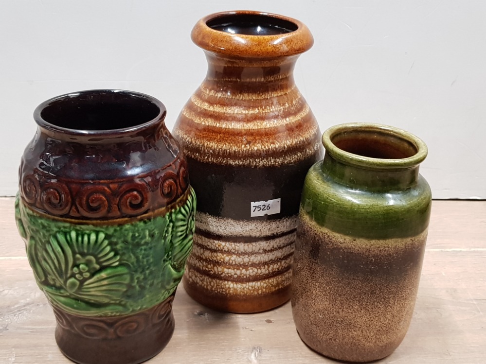 3 WEST GERMAN VASES, SCHEURICH KERAMIK 208-21 ETC