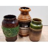 3 WEST GERMAN VASES, SCHEURICH KERAMIK 208-21 ETC