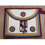 VINTAGE MASONIC APRON TOGETHER WITH 4 MASONIC MEDALS