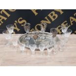 A SILVER PLATED TRAY CONTAINING ASSORTMENT OF DRINKING GLASSES