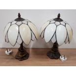 A PAIR OF ART NOUVEAU STYLE TABLE LAMPS WITH TIFFANY STYLE SHADES