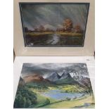 A PASTEL DRAWING BY J D PARRACK TITLED THE LANGDALES SIGNED TO BOTTOM RIGHT TOGETHER WITH ANOTHER