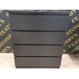 A BLACK LAMINATE WOOD CHEST OF FOUR DRAWERS 80.5 X 100.5 X 48.5CM