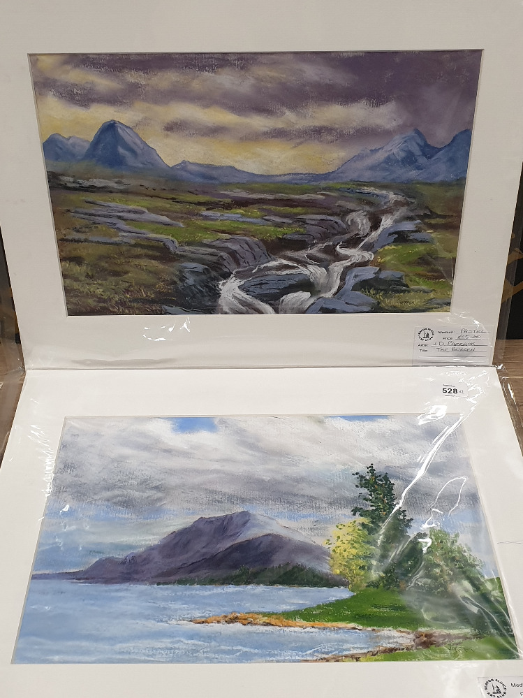 A PASTEL DRAWING TITLED CRIFFELL SW SCOTLAND SIGNED BY J D PARRACK TOGETHER WITH ANOTHER PASTEL