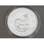 SOUTH AFRICA ONE OUNCE OF PURE SILVER KRUGERRAND COIN DATED 2018