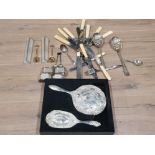 BOXED CLASSICS BY H SAMUEL SILVER PLATE 2 PIECE BRUSH AND MIRROR SET TOGETHER WITH A LOT OF ASSORTED