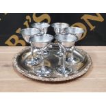 SILVER PLATED SERVING TRAY WITH 6 CHROMED GOBLETS