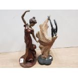 ART NOUVEAU STYLE FIGURE OF BRONZED LADY DANCING AND FIGURE OF BALLET DANCER 1 HAND MISSING