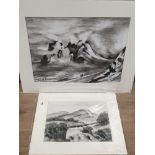 A CHARCOAL DRAWING TITLED DENTS DE BOUQUETINS AROLLA AFTER C A HUNT 1873-1963 TOGETHER WITH