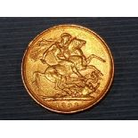 22CT GOLD 1893 FULL SOVEREIGN COIN