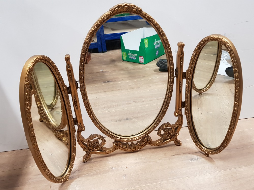 GILT THREE WAY DRESSING TABLE.MIRROR