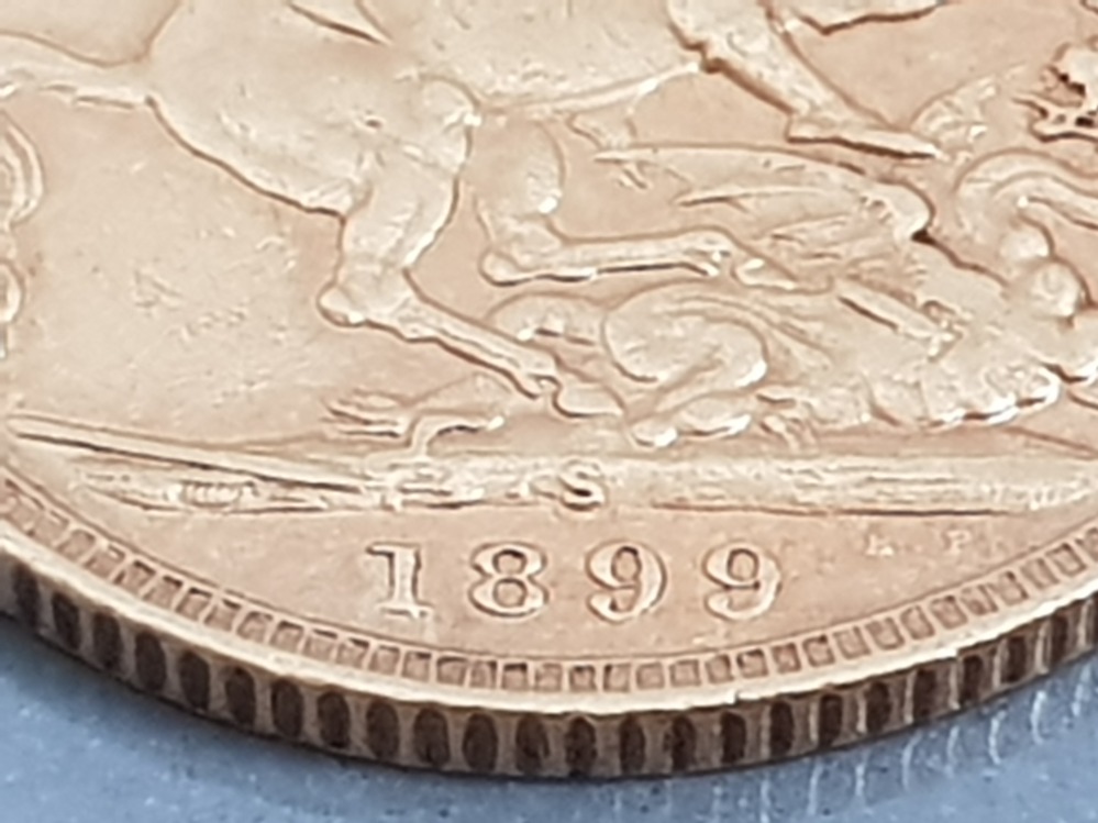 22CT GOLD 1899 FULL SOVEREIGN COIN MINTED IN SYDNEY AUSTRALIA - Image 2 of 3