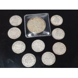 10 GERMAN COINS, 1 MARK ETC DATED 1875 TO 1915