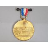 FRANCE HENRI GIFFARDS BALLOON ASCENT OVER PARIS 1878 GILT-BRONZE MEDAL BY C.TROFIN SHOWS A BALLOON