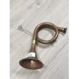 GOOD OLD FRENCH HUNTING HORN IN BRASS AND COPPER WITH POLISHED STEEK SAFETY CHAIN