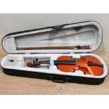 CASED CHILDS VIOLIN AND BOW IN CARRY CASE