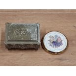 A STRATTON COMPACT TOGETHER WITH DECORATIVE PEWTER JEWELLERY CHEST