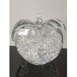 A SWEDISH FM CRYSTAL RONNEBY CLEAR GLASS WITH CONTROLLED BUBBLE APPLE SHAPED LARGE PAPERWEIGHT