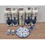 5 DELFT BLUE AND WHITE BOTTLES 2 CONTAIN ALCOHOL TOGETHER WITH OTHER BLUE AND WHITE ITEMS