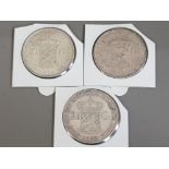 3 SILVER NETHERLANDS 2.5 GUILDERS COINS DATED 1932, 37 AND 39, GOOD CONDITION