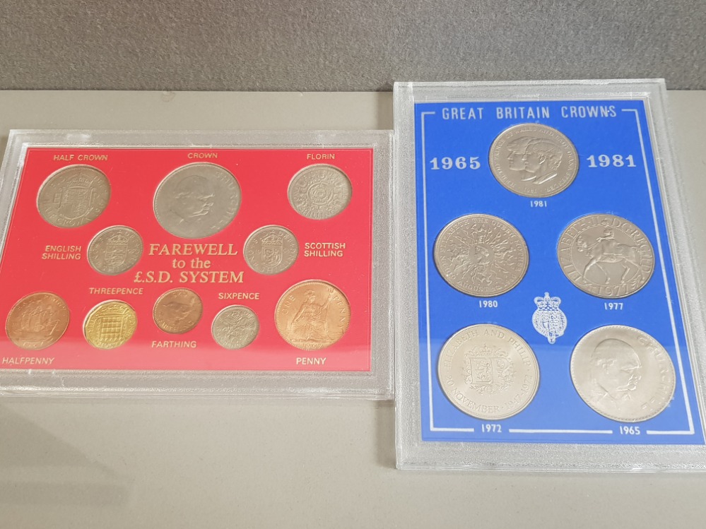 TWO COIN SETS IN HARD PLASTIC DISPLAY CASES INCLUDING FAREWELL TO THE POUND.S.D SYSTEM 10 COIN SET