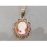 9CT YELLOW GOLD CAMEO PENDANT WITH FINE BELCHER CHAIN 2.5G