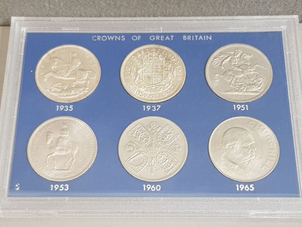 SET OF 6 DIFFERENT CROWN COINS IN EF CONDITION DATED 1935, 1937, 1951, 1953, 1960 AND 1965