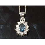 SILVER NECKLET WITH BLUE AND WHITE CZ SILVER PENDANT