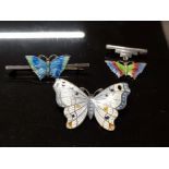 3 VERY NICE ENAMEL AND STERLING SILVER BROOCHES IN GOOD CONDITION