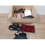 A LARGE BOX CONTAINING A SUBSTANTIAL AMOUNT OF LADIES HANDBAGS