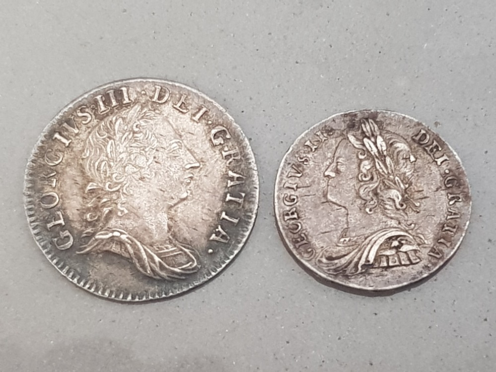 MAUNDY ODDMENTS 1762 THREEPENCE AND 1729 TWOPENCE COIN ABOUT EF AND GVF - Image 2 of 2