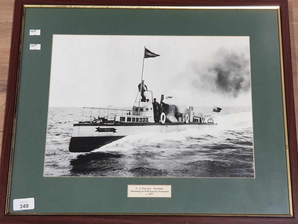 CA PARSONS NORTH EAST SHIPPING INTEREST. PHOTOGRAPHIC PRINT DEPICTING TURBINIA STEAMING AT FULL