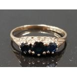 HALLMARKED 9CT GOLD RING WITH 3 SAPPHIRE STONES 1.2GRAMS SIZE L