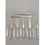 SET OF 6 SALAD EATING KNIVES AND FORKS WITH SHEFFIELD 1913 HALLMARKED SILVER HANDLES BY ROBERT