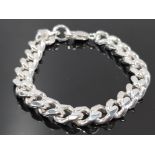 SILVER GENTS HEAVY ROUND CURB BRACELET 42.6G