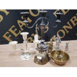 METALWARE TO INCLUDE A 3 BRANCH CANDLEABRA BY IANTHE AN ANNIVERSARY CLOCK BY KUNDO 3 CARRIAGE CLOCKS