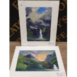 A PASTEL DRAWING TITLED PYRENEAN WATERFALL SIGNED BY J D PARRACK TOGETHER WITH ANOTHER PASTEL