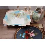 FIELDING CROWN DEVON LONG BLUSH DRESSING TRAY CANDLESTIC AND JUG PLUS VICTORIAN FLORAL AND BLUSH