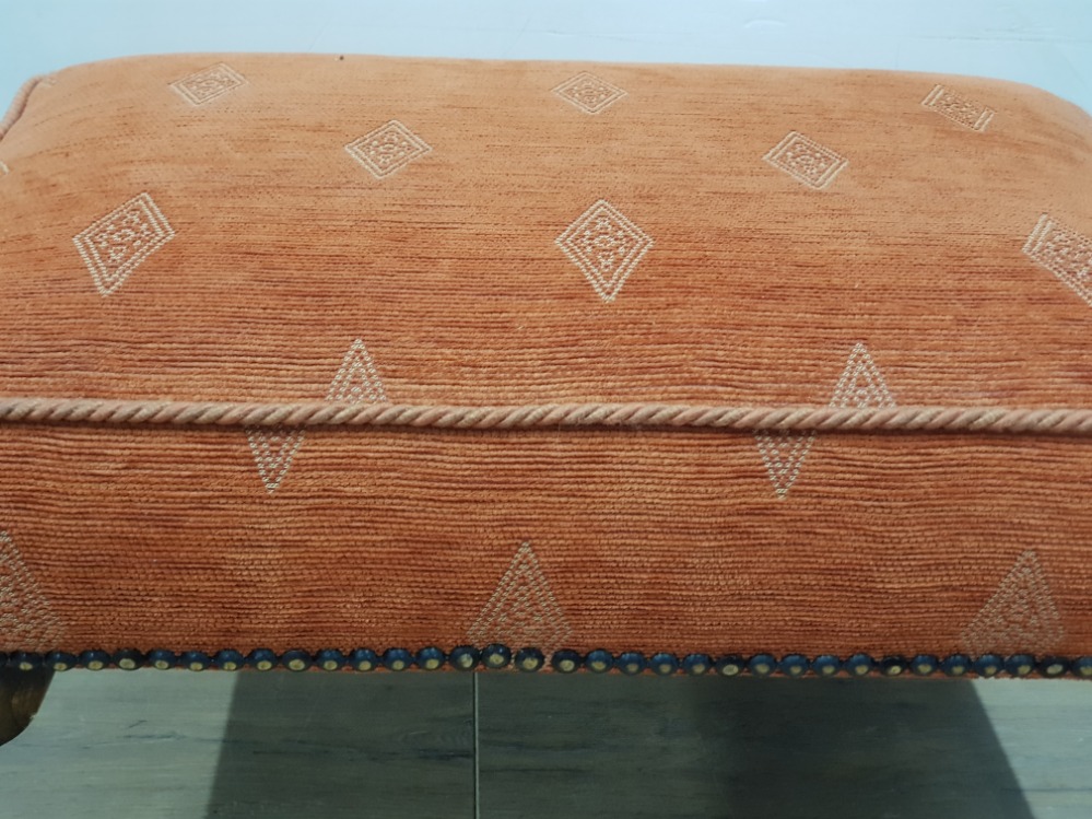 VINTAGE STUDDED ORANGE FABRIC FOOTSTOOL - Image 2 of 2