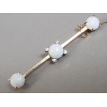 YELLOW GOLD OPAL AND DIAMOND 3 STONE BROOCH 5.7G