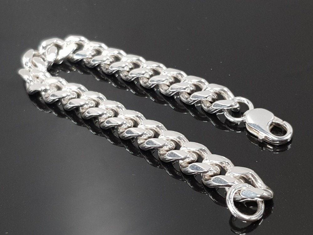 SILVER GENTS HEAVY ROUND CURB BRACELET 42.6G - Image 3 of 3