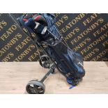 GOLF CLUBS BY TAYLOR MADE DUNLOP AND OTHERS AND TROLLEY BY HIPPO