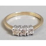 9CT YELLOW GOLD DIAMOND 3 STONE RING 1.9G SIZE P