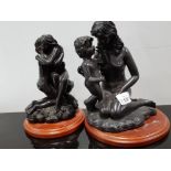 2 BRONZE EFFECT RESIN FIGURES, THE LOVERS PLUS MOTHER AND CHILD, BOTH ON STANDS