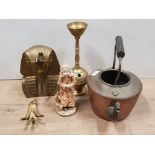 3 PIECES OF BRASS, EGYPTIAN PHARAOH BUST, EASTERN SMOKING PIPE AND SITTING FROG ALSO INCLUDES GIRL