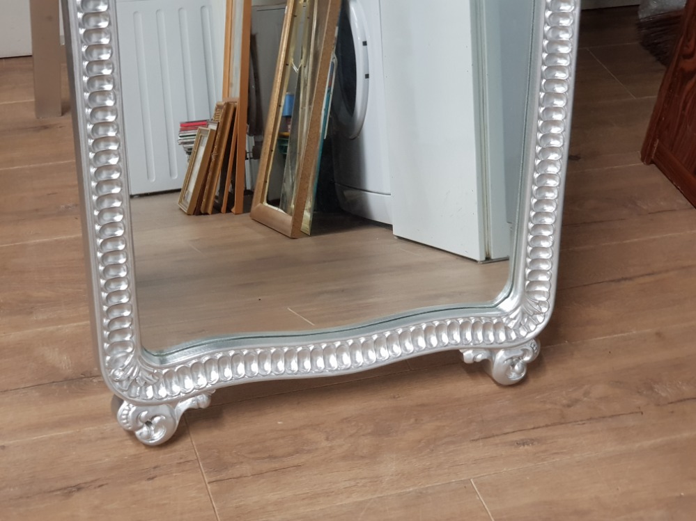 LARGE CHEVAL MIRROR WITH SILVER SCROLL FRAME 48CM X 174CM - Image 3 of 3