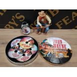3 ITEMS FROM THE JOHN WAYNE COLLECTION INCLUDES FIGURE CLOCK AND 5 DISC DVD SET